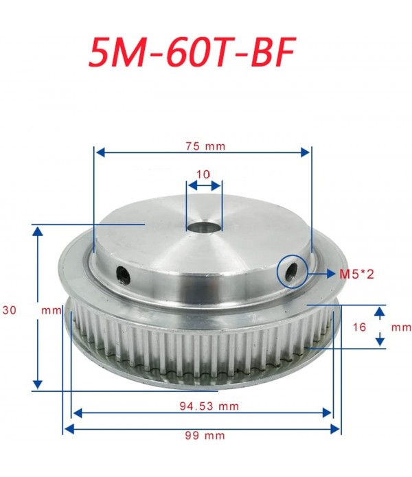 5M-60T-ALUMINUM-BF-BORE 10MM- PULLEY	