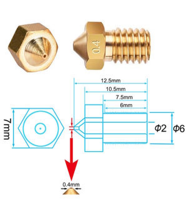 V6&V5 J-Head Brass Nozzle 3D Printer Extruder 0.2
